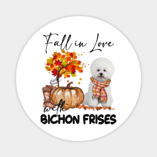 Fall In Love With Bichon Frise Fall Pumpkin Thanksgiving Magnet